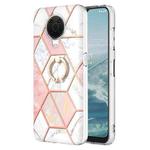 For Nokia G20 / G10 Splicing Marble Pattern Dual-side IMD TPU Ring Holder Case(Pink White)