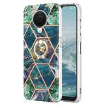 For Nokia G20 / G10 Splicing Marble Pattern Dual-side IMD TPU Ring Holder Case(Blue Green)