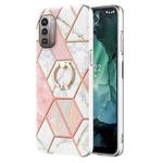 For Nokia G21 / G11 Splicing Marble Pattern Dual-side IMD TPU Ring Holder Case(Pink White)