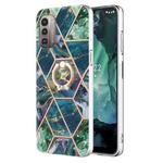 For Nokia G21 / G11 Splicing Marble Pattern Dual-side IMD TPU Ring Holder Case(Blue Green)