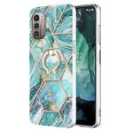 For Nokia G21 / G11 Splicing Marble Pattern Dual-side IMD TPU Ring Holder Case(Blue)