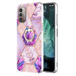 For Nokia G21 / G11 Splicing Marble Pattern Dual-side IMD TPU Ring Holder Case(Light Purple)