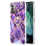 For Nokia G21 / G11 Splicing Marble Pattern Dual-side IMD TPU Ring Holder Case(Dark Purple)