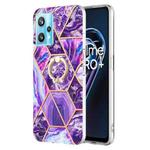 For OPPO Realme 9 Pro+ 5G Splicing Marble Pattern Dual-side IMD TPU Ring Holder Case(Dark Purple)