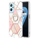 For OPPO Realme 9i / A36 / A96 4G Splicing Marble Pattern Dual-side IMD TPU Ring Holder Case(Pink White)