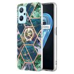 For OPPO Realme 9i / A36 / A96 4G Splicing Marble Pattern Dual-side IMD TPU Ring Holder Case(Blue Green)