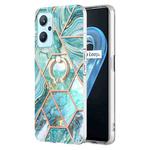 For OPPO Realme 9i / A36 / A96 4G Splicing Marble Pattern Dual-side IMD TPU Ring Holder Case(Blue)