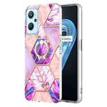 For OPPO Realme 9i / A36 / A96 4G Splicing Marble Pattern Dual-side IMD TPU Ring Holder Case(Light Purple)