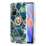 For Xiaomi Redmi Note 11 5G Chinese Splicing Marble Pattern Dual-side IMD TPU Ring Holder Case(Blue Green)