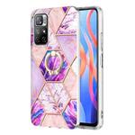 For Xiaomi Redmi Note 11 5G Chinese Splicing Marble Pattern Dual-side IMD TPU Ring Holder Case(Light Purple)
