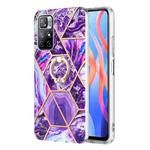 For Xiaomi Redmi Note 11 5G Chinese Splicing Marble Pattern Dual-side IMD TPU Ring Holder Case(Dark Purple)