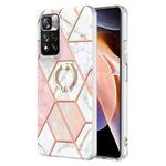 For Xiaomi Redmi Note 11 Pro / Note 11 Pro+ Splicing Marble Pattern Dual-side IMD TPU Ring Holder Case(Pink White)