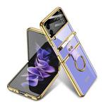 For Samsung Galaxy Z Flip3 5G GKK Integrated Solid Color Plating Phone Case with Ring Holder & Stylus Pen(Lavender Purple)