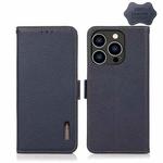 For iPhone 14 Pro KHAZNEH Side-Magnetic Litchi Genuine Leather RFID Phone Case (Blue)