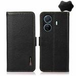 For vivo S15e KHAZNEH Side-Magnetic Litchi Genuine Leather RFID Phone Case(Black)