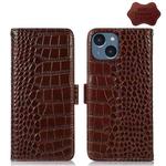 For iPhone 14 Plus Crocodile Top Layer Cowhide Leather Phone Case  (Brown)