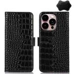 For iPhone 14 Pro Max Crocodile Top Layer Cowhide Leather Phone Case (Black)
