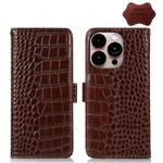 For iPhone 14 Pro Max Crocodile Top Layer Cowhide Leather Phone Case (Brown)