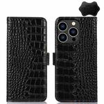 For iPhone 14 Pro Crocodile Top Layer Cowhide Leather Phone Case (Black)