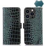 For iPhone 14 Pro Crocodile Top Layer Cowhide Leather Phone Case (Green)