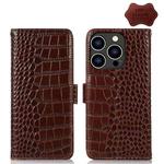 For iPhone 14 Pro Crocodile Top Layer Cowhide Leather Phone Case (Brown)