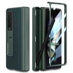 For Samsung Galaxy Z Fold3 5G GKK Magnetic Hinge Plain Leather Phone Flip Case with Pen Box(Dark Night Green)