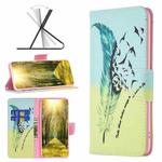 For Motorola Moto E32 4G Colored Drawing Pattern Leather Phone Case(Feather)