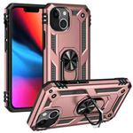 For iPhone 14 Shockproof TPU + PC Ring Holder Phone Case (Rose Gold)