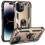 For iPhone 14 Pro Shockproof TPU + PC Ring Holder Phone Case (Gold)