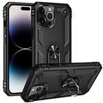 For iPhone 14 Pro Max Shockproof TPU + PC Ring Holder Phone Case (Black)