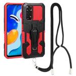 For Xiaomi Redmi Note 11S Lanyard Mecha Armor Kickstand PC + TPU Phone Case(Red)