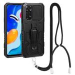 For Xiaomi Redmi Note 11S Lanyard Mecha Armor Kickstand PC + TPU Phone Case(Black)