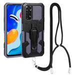 For Xiaomi Redmi Note 11S Lanyard Mecha Armor Kickstand PC + TPU Phone Case(Grey)