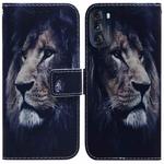 For Motorola Moto G 2022 Coloured Drawing Leather Phone Case(Lion)