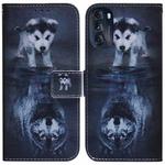 For Motorola Moto G 2022 Coloured Drawing Leather Phone Case(Wolf and Dog)