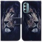 For Motorola Moto G Stylus 5G 2022 Coloured Drawing Leather Phone Case(Lion)