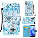 For Motorola Moto E20 / E30 / E40 Colored Drawing Plain Weave Leather Phone Case(Tower Butterfly)