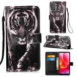 For Motorola Moto G Power 2022 Colored Drawing Plain Weave Leather Phone Case(Black White Tiger)