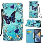 For Motorola Moto G22 Colored Drawing Plain Weave Leather Phone Case(Heart Butterfly)