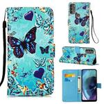 For Motorola Moto G31 / G41 Colored Drawing Plain Weave Leather Phone Case(Heart Butterfly)