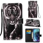 For Motorola Moto G31 / G41 Colored Drawing Plain Weave Leather Phone Case(Black White Tiger)