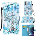 For Motorola Moto G51 5G Colored Drawing Plain Weave Leather Phone Case(Tower Butterfly)