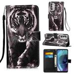 For Motorola Moto G51 5G Colored Drawing Plain Weave Leather Phone Case(Black White Tiger)