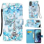 For Motorola Moto G71 5G Colored Drawing Plain Weave Leather Phone Case(Tower Butterfly)