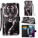 For Motorola Moto G200 5G / Edge S30 Colored Drawing Plain Weave Leather Phone Case(Black White Tiger)