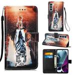 For Motorola Moto G200 5G / Edge S30 Colored Drawing Plain Weave Leather Phone Case(Cat And Tiger)