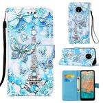 For Nokia C20 / C10 Colored Drawing Plain Weave Leather Phone Case(Tower Butterfly)
