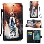 For Nokia G21 / G11 Colored Drawing Plain Weave Leather Phone Case(Cat And Tiger)