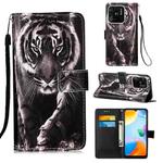 For Xiaomi Redmi 10C 4G Global/10 India Colored Drawing Plain Weave Leather Phone Case(Black White Tiger)