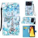 For Xiaomi Poco M4 Pro 4G Colored Drawing Plain Weave Leather Phone Case(Tower Butterfly)